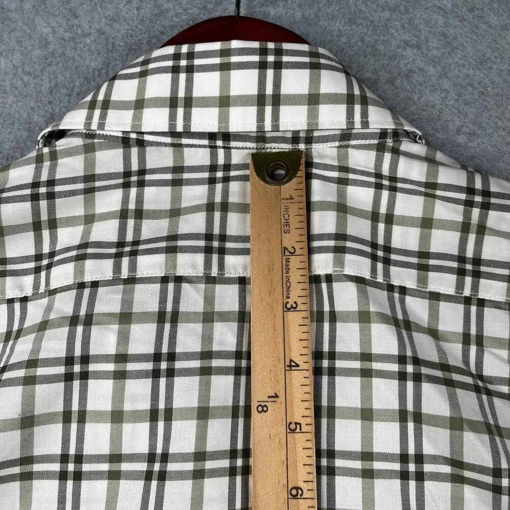 Banana Republic Slim Fit Shirt White Green Plaid Casual Button Up Long Sleeve M